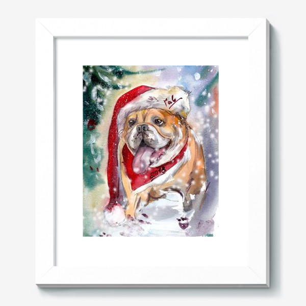 Картина «Собака бульдог в снегу»