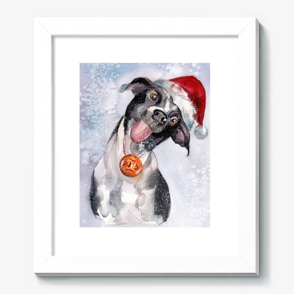 Картина «Собака с языком в шапке Санты»