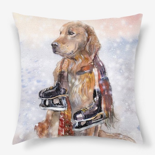 Подушка «Собака в шарфе с коньками»