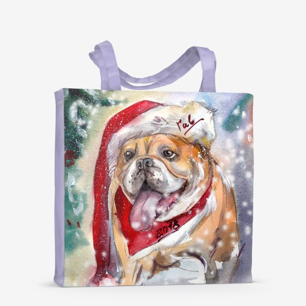 Сумка-шоппер «Собака бульдог в снегу»