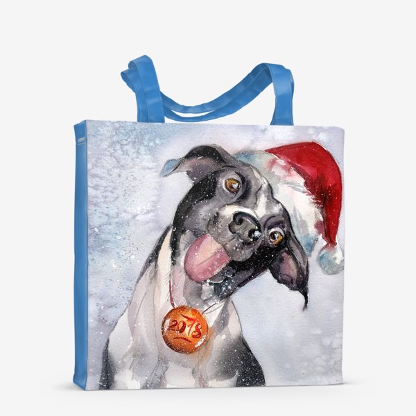 Сумка-шоппер «Собака с языком в шапке Санты»