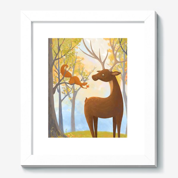 Картина «Осенний лес. Олень и белка.»