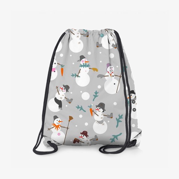 Рюкзак «Смешные снеговики с ведрами, сапогами, перчатками, морковью и еловыми ветками»