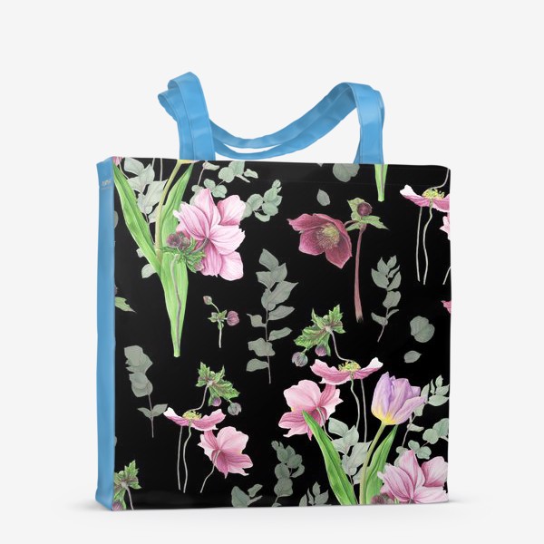 Сумка-шоппер «Весенние цветы на черном фоне»