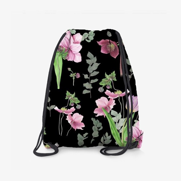 Рюкзак «Весенние цветы на черном фоне»