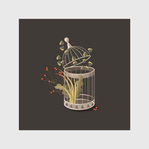 Шторы «Птичья клетка с растениями»