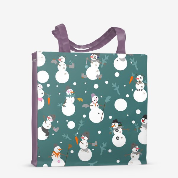 Сумка-шоппер «Смешные снеговики с ведрами, сапогами, перчатками, морковью и еловыми ветками»