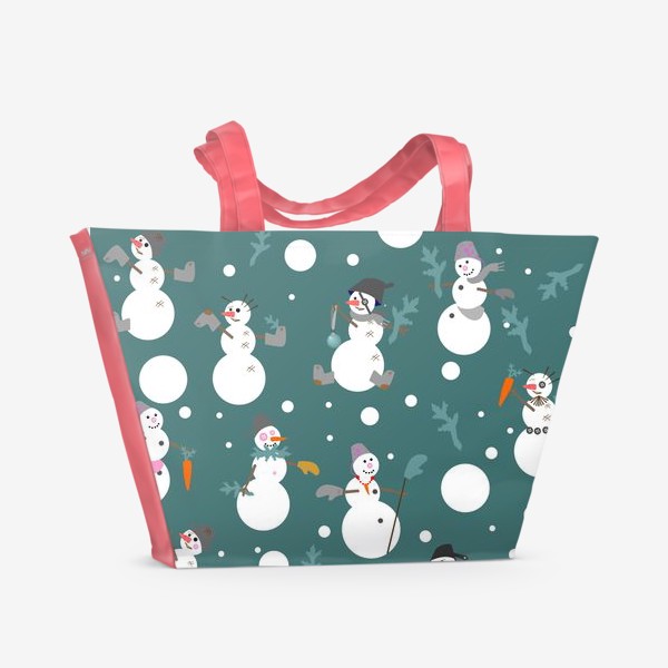 Пляжная сумка &laquo;Смешные снеговики с ведрами, сапогами, перчатками, морковью и еловыми ветками&raquo;