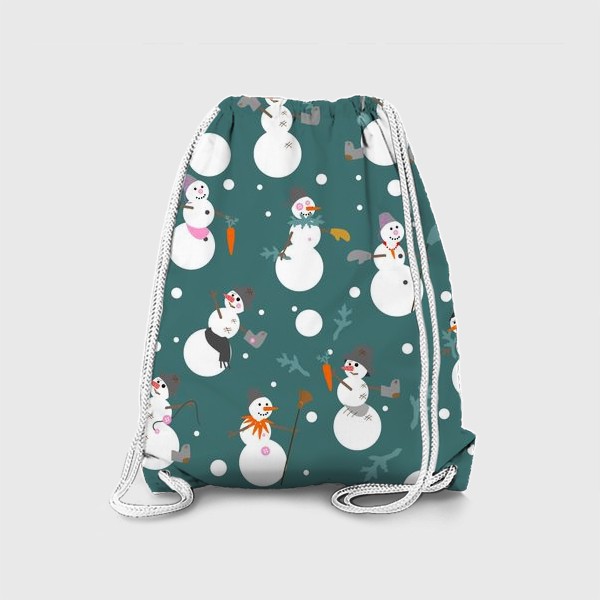 Рюкзак «Смешные снеговики с ведрами, сапогами, перчатками, морковью и еловыми ветками»