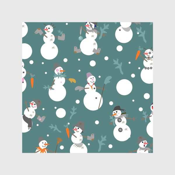 Скатерть &laquo;Смешные снеговики с ведрами, сапогами, перчатками, морковью и еловыми ветками&raquo;