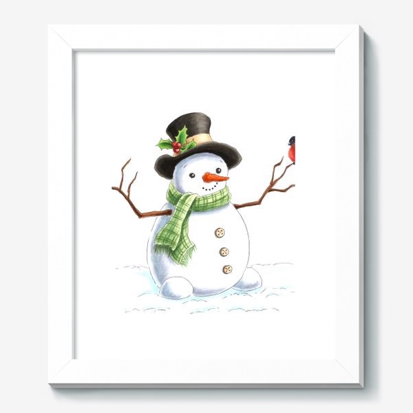 Картина «Снеговик и снегирь»