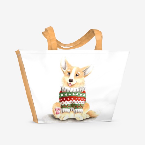 Пляжная сумка «Собака корги в свитере»