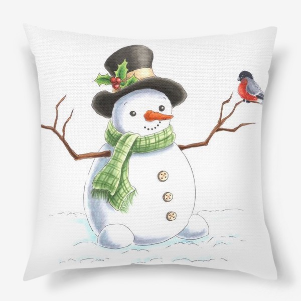 Подушка «Снеговик и снегирь»