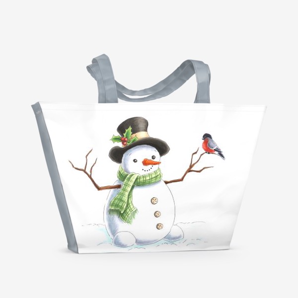 Пляжная сумка «Снеговик и снегирь»