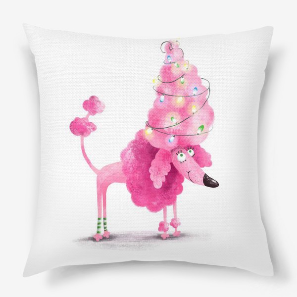 Подушка «Новогодний розовый пудель»