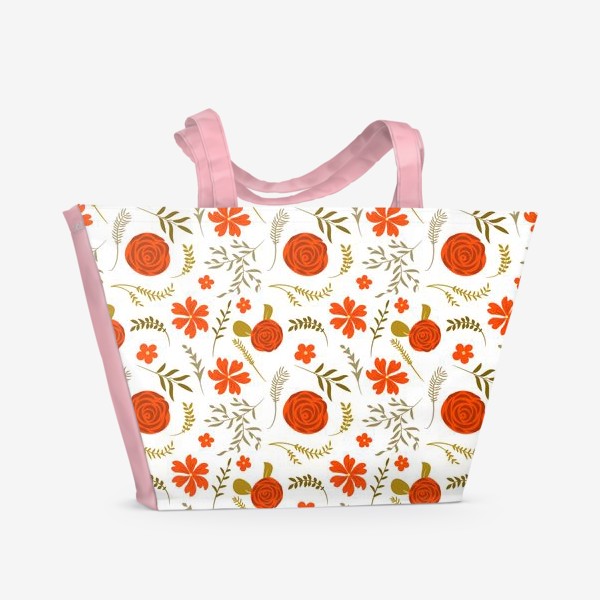 Пляжная сумка «Цветочный узор. Красные цветы.»