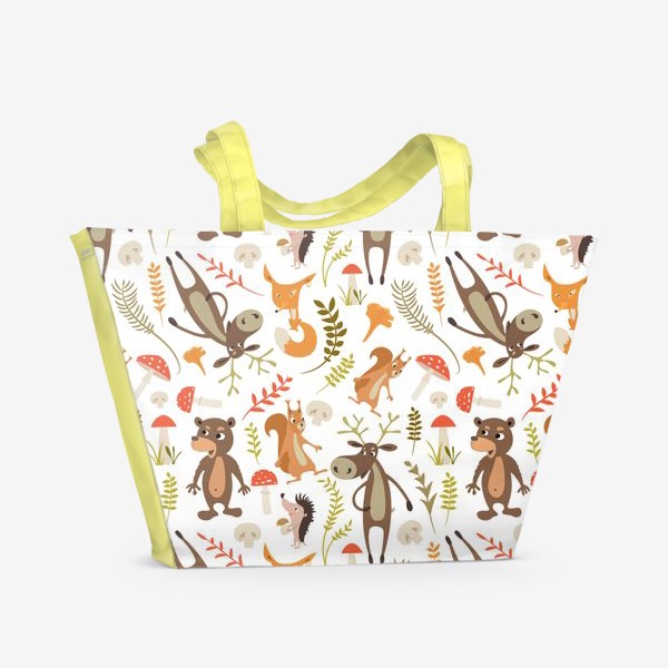 Пляжная сумка «Лесные животные. Лиса, медведь, лось, белка,ёж.»