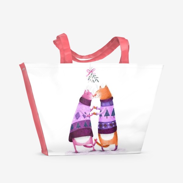 Пляжная сумка «Котики и омела»