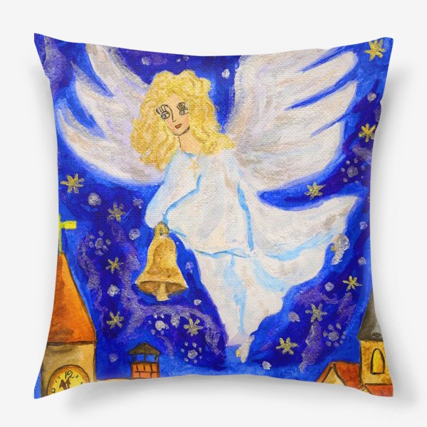 Подушка «Ангел с колокольчиком, рождественская открытка»