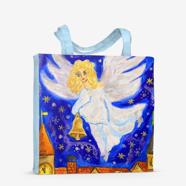 Сумка-шоппер «Ангел с колокольчиком, рождественская открытка»
