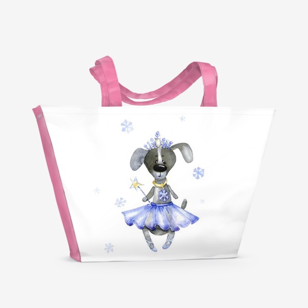 Пляжная сумка «Собачка в костюме снежинки»