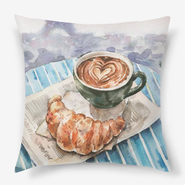 Подушка «Кофе с круассаном в Париже»