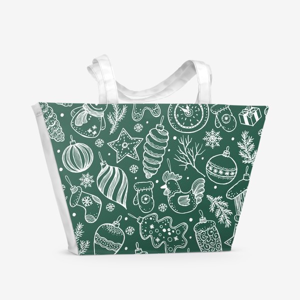 Пляжная сумка «Зимний паттерн на зеленом»