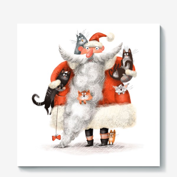Холст &laquo;Санта Клаус и котики&raquo;