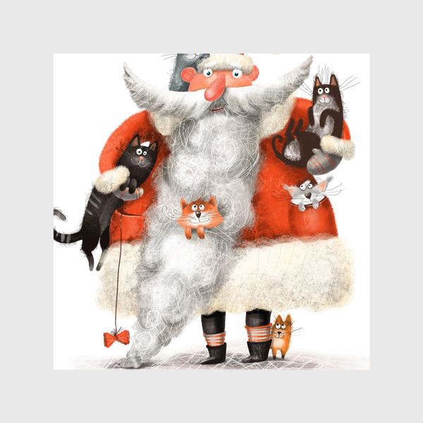 Шторы &laquo;Санта Клаус и котики&raquo;