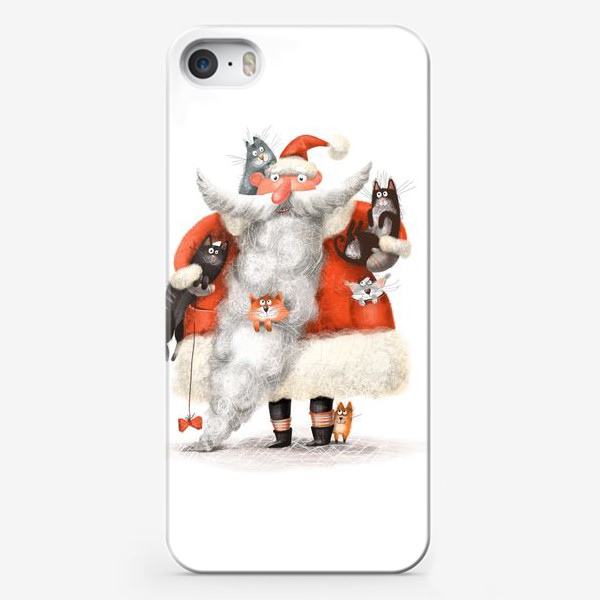 Чехол iPhone «Санта Клаус и котики»