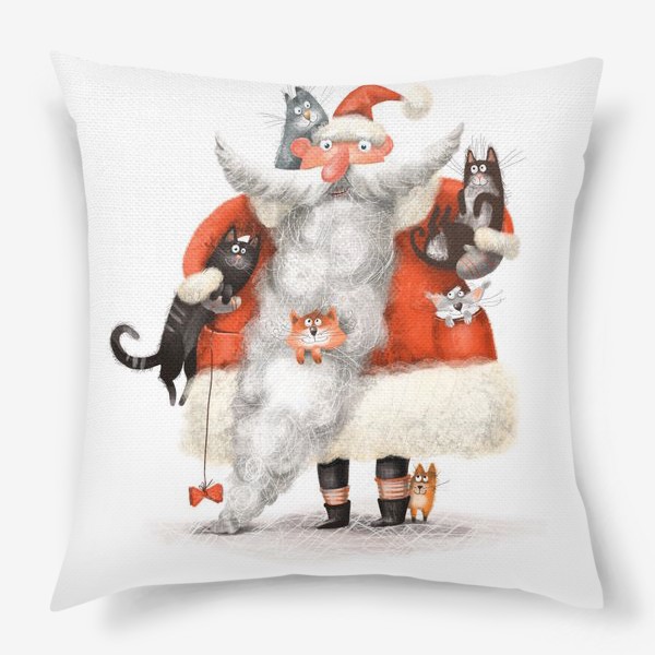 Подушка «Санта Клаус и котики»