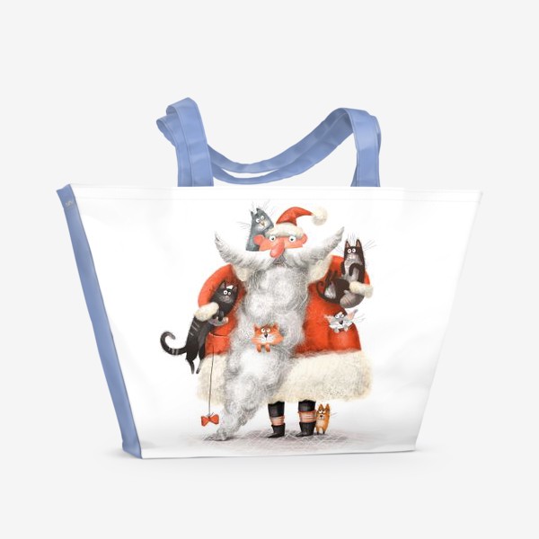 Пляжная сумка «Санта Клаус и котики»