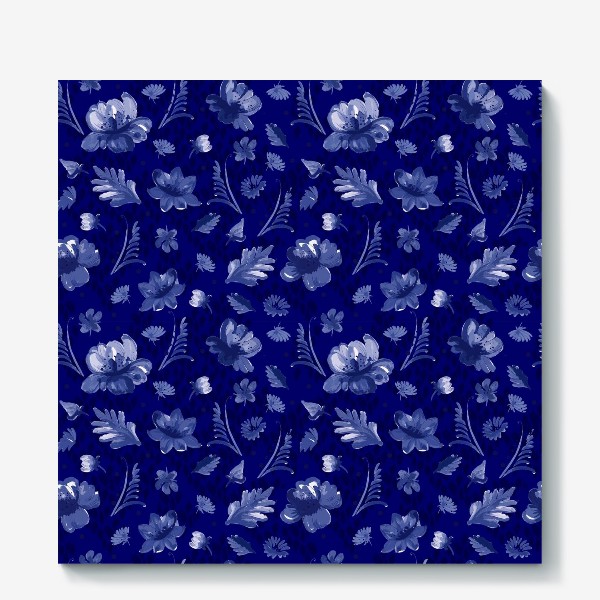 Холст «Кобальтовые цветы на синем фоне»