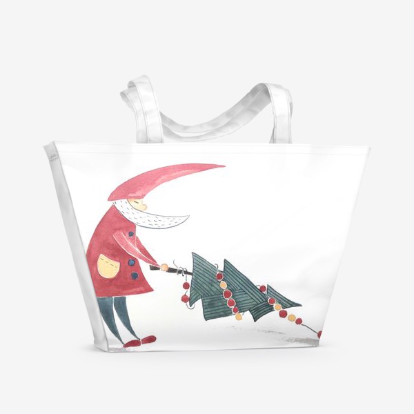 Пляжная сумка «новогодний гном и ёлка»