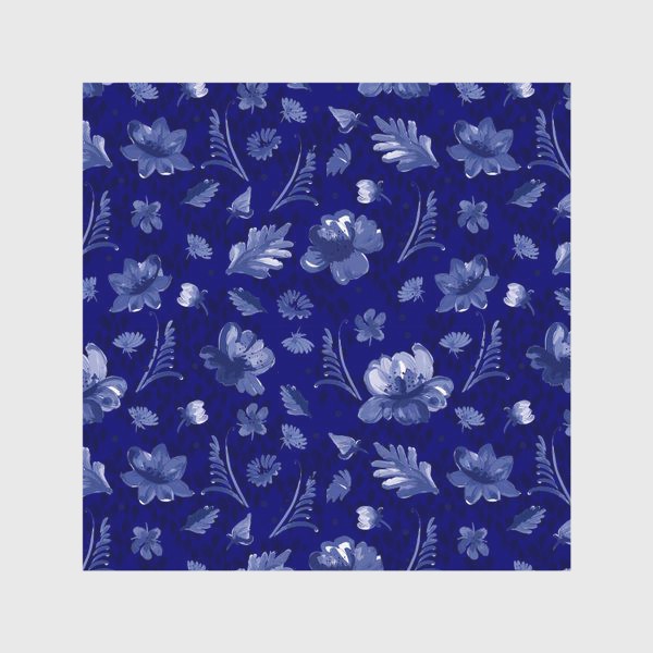 Скатерть «Кобальтовые цветы на синем фоне»