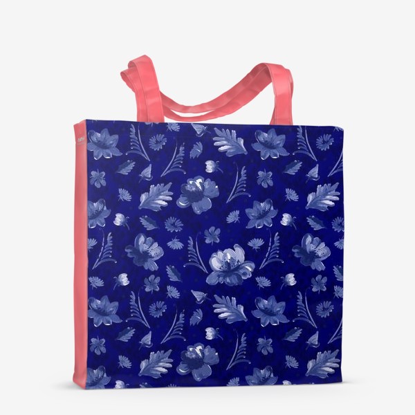 Сумка-шоппер «Кобальтовые цветы на синем фоне»
