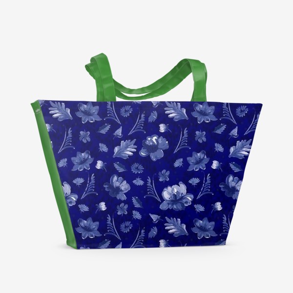 Пляжная сумка «Кобальтовые цветы на синем фоне»