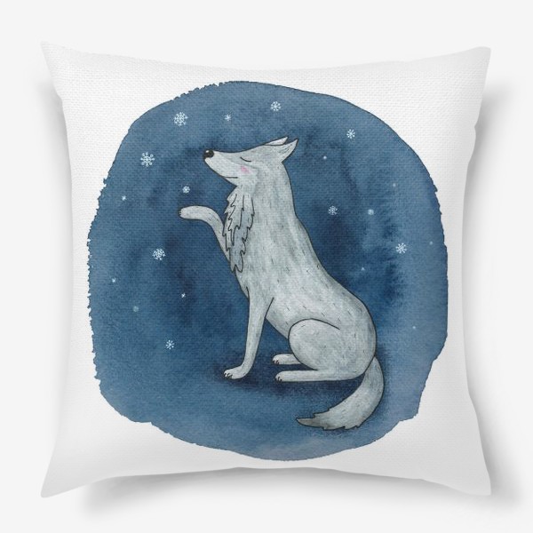 Подушка «Серый волк на фоне ночного неба.»