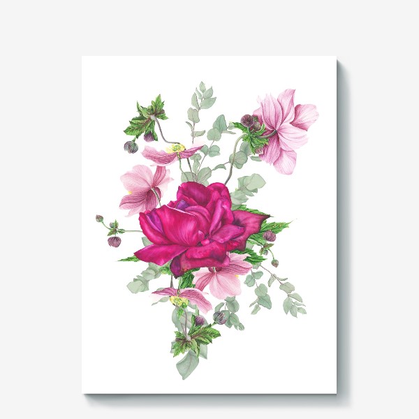 Холст &laquo;Цветочная композиция с розой и анемонами&raquo;
