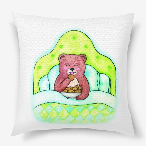 Подушка «Медвежонок ест печенье в кровати»