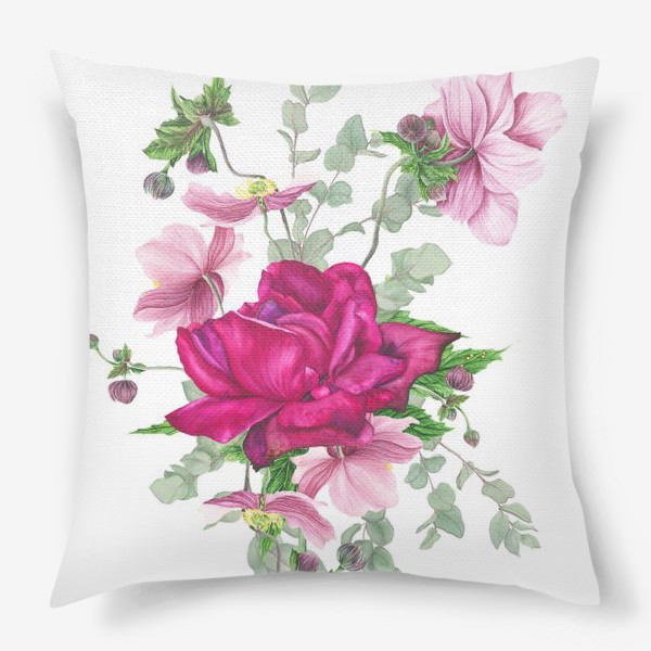Подушка «Цветочная композиция с розой и анемонами»