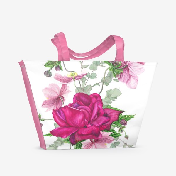 Пляжная сумка &laquo;Цветочная композиция с розой и анемонами&raquo;