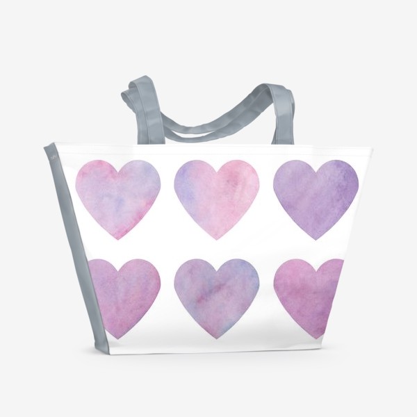 Пляжная сумка «Паттерн сердечки акварель. День Святого Валентина»