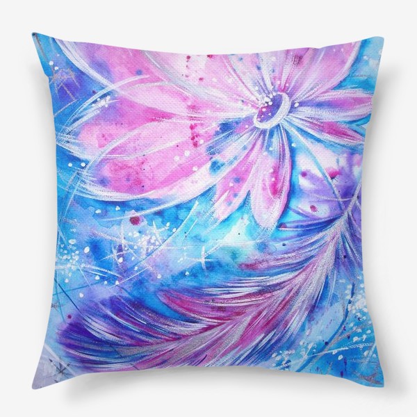 Подушка «Розовый цветок и перо»
