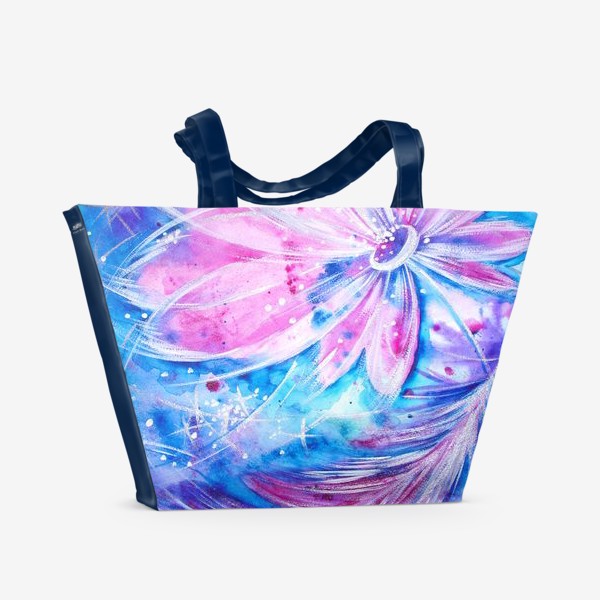 Пляжная сумка «Розовый цветок и перо»