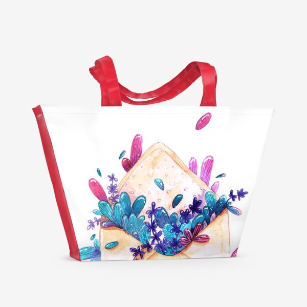 Пляжная сумка «Почтовый конверт с растениями, листиками, веточками. Акварель»