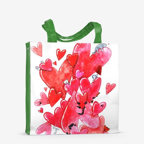 Сумка-шоппер «Акварельные коты в сердечках на день Св. Валентина»