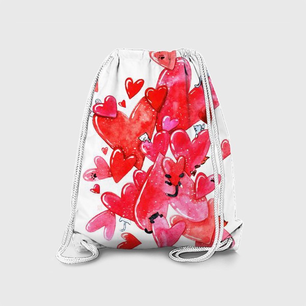 Рюкзак «Акварельные коты в сердечках на день Св. Валентина»