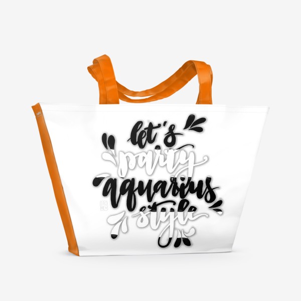 Пляжная сумка &laquo;Каллиграфия кистью для водолея , минималистичный черно-белый  стиль &raquo;