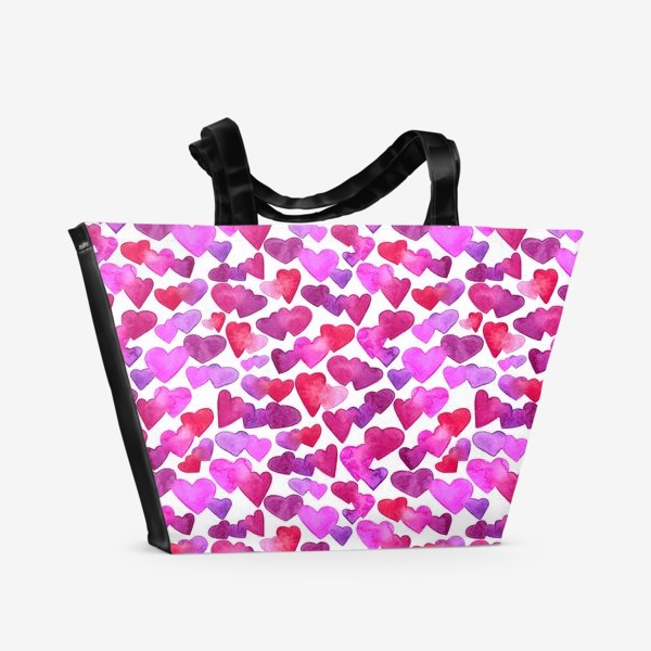 Пляжная сумка «Акварельные сердца ко Дню Валентина на белом фоне»